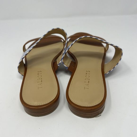 Talbots Keri Seersucker Sandals Blue Stripes with Brown Slip-on Size 9 - Picture 5 of 7